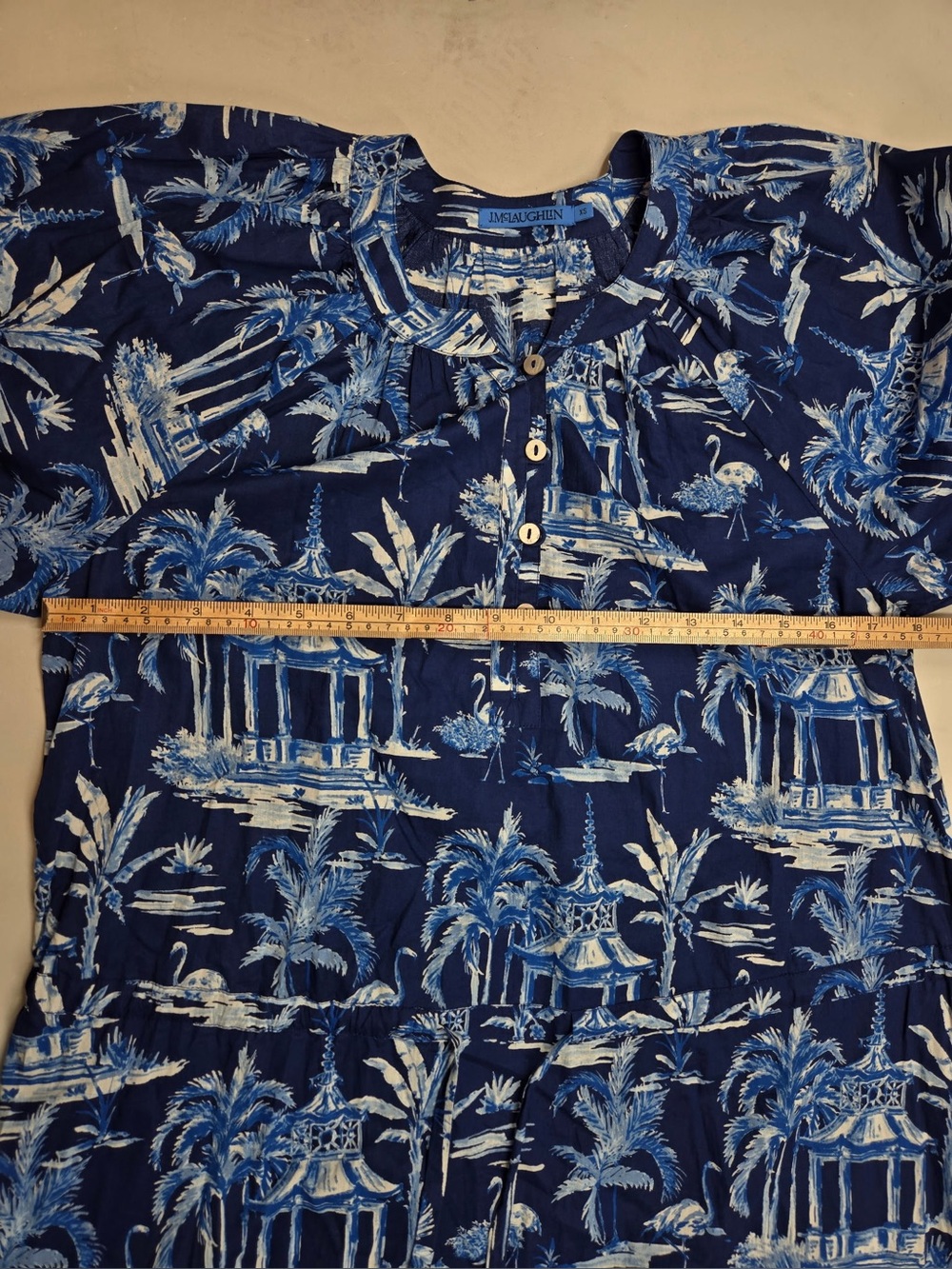 J. MCLAUGHLIN Blue Palm Print Ruffle Midi Dress Women’s XS Resort Coastal - Picture 10 of 12